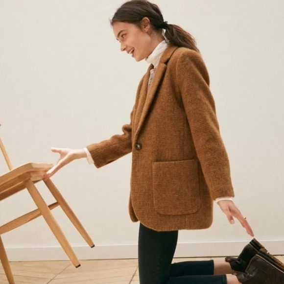 Madewell Bouclé Larsen Blazer Size XL Toffee Melange Brown Jacket Alpaca Blend - Picture 5 of 16